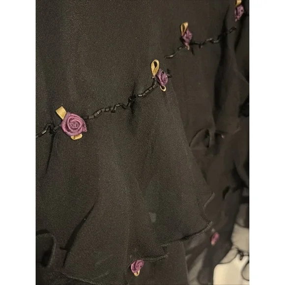 Vintage Ice Black 100% Silk Asymmetrical Sz 14 Whimsigoth Grunge Beaded Fairy - Picture 3 of 6